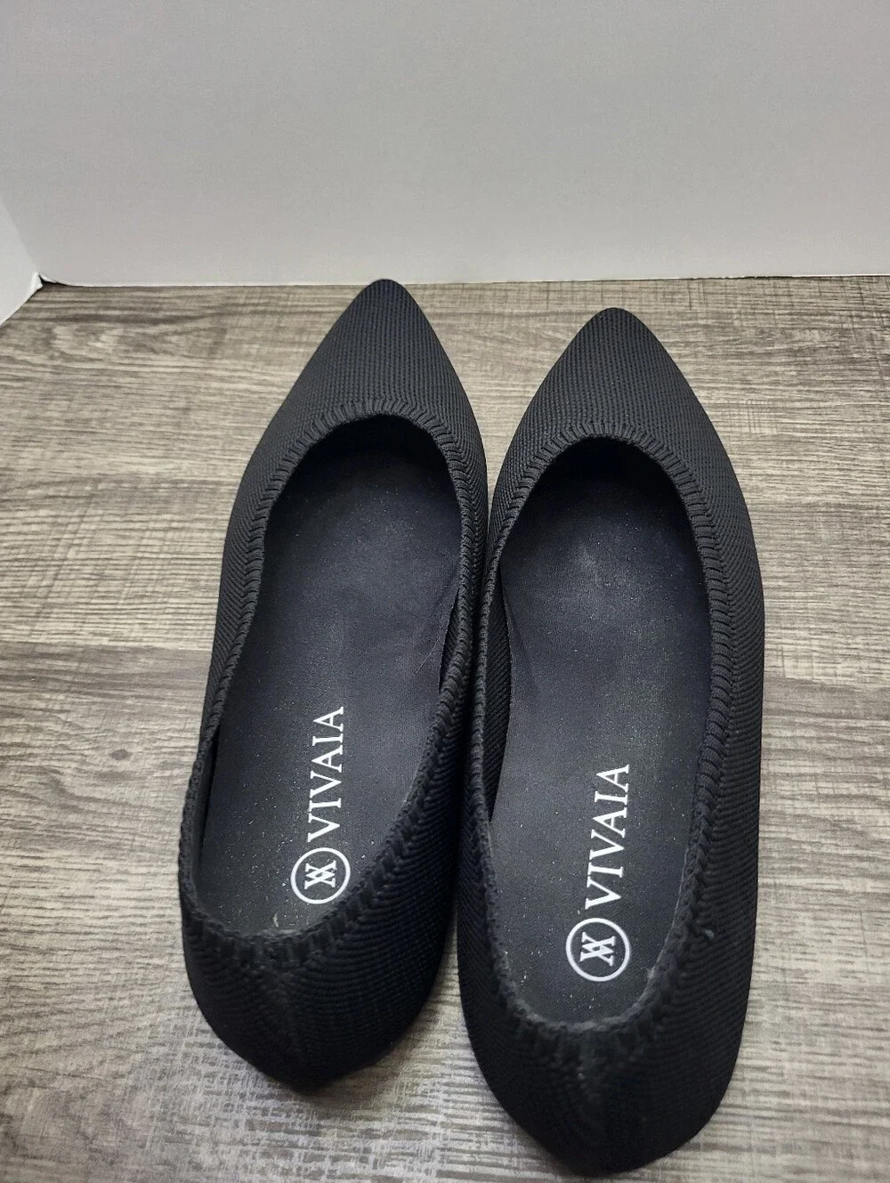 VIVAIA Aria Black Knit Slip on Washable Pointed Toe Ballet Flats EU 42 US 10.5